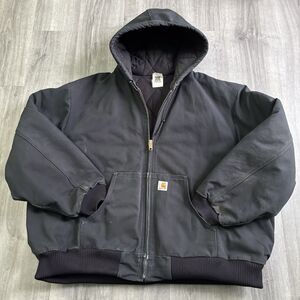 VTG Carhartt Hooded Canvas Jacket Size 4XL Tall Insulated Black J140 Made USA